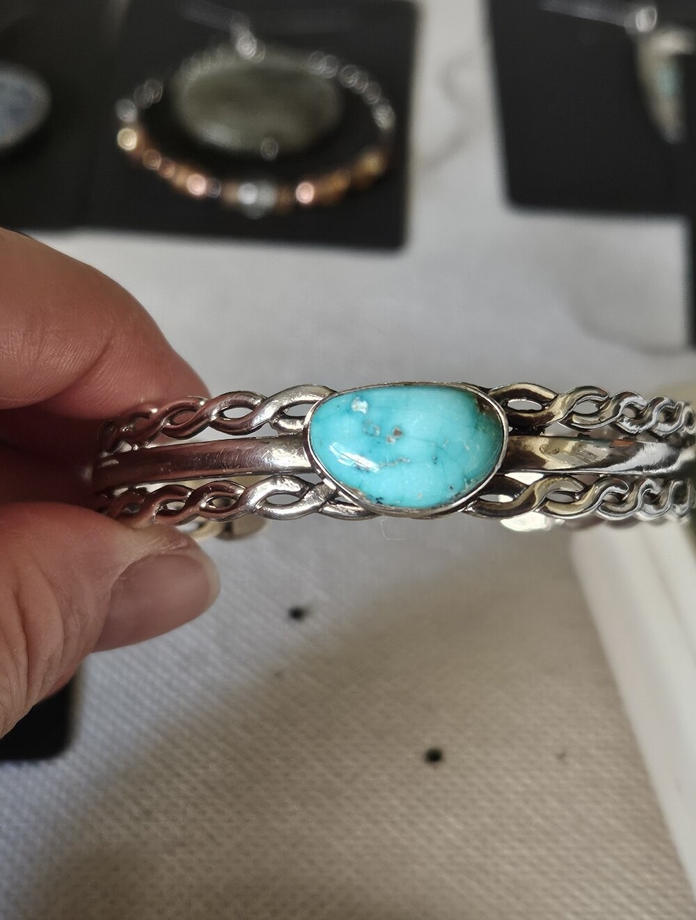 Native American Turquoise Stone Silver Cuff Bracelet - Bright Turquoise